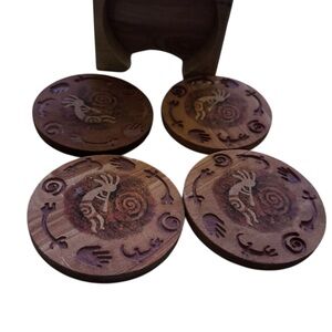 Thirstystone Natural Wood Coaster Set with Holder KokoPelli